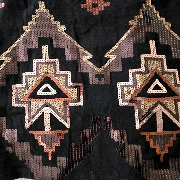 Express Y2K Bodycon Mini Dress Aztec Design Copper Gold Sequins Sexy P/S - Picture 4 of 12